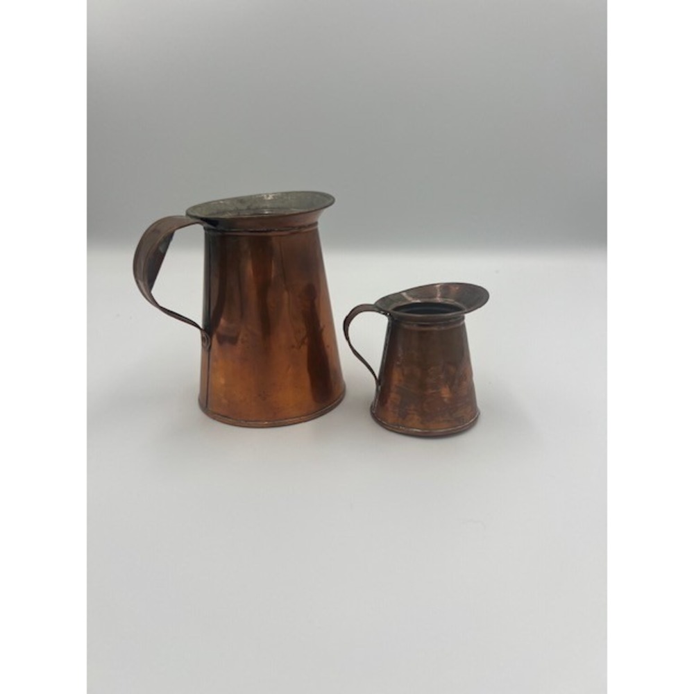 Vintage Copper Pitcher Set of 2 Rustic Farmhouse Decorative Jugs Patina 5" 3"